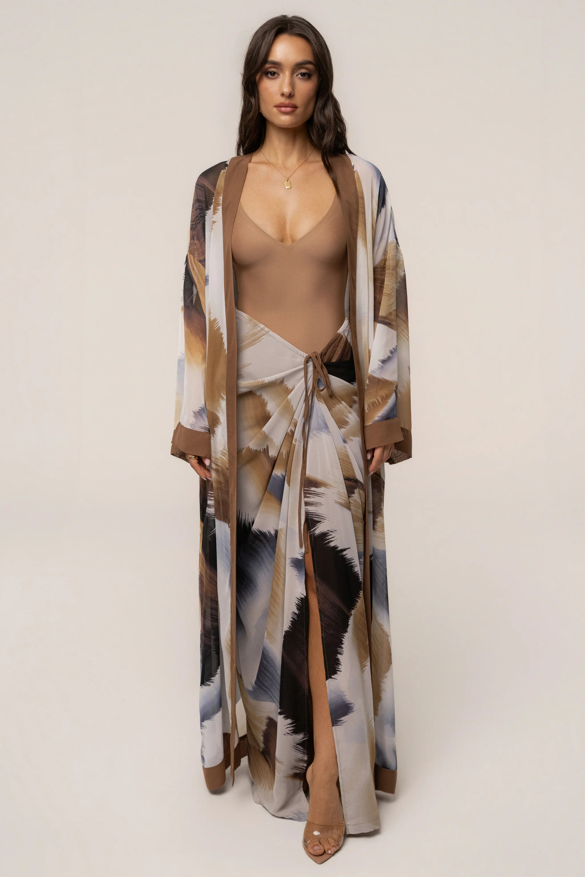 Brown Abstract Noelia Printed Skirt | JLUXLABEL US