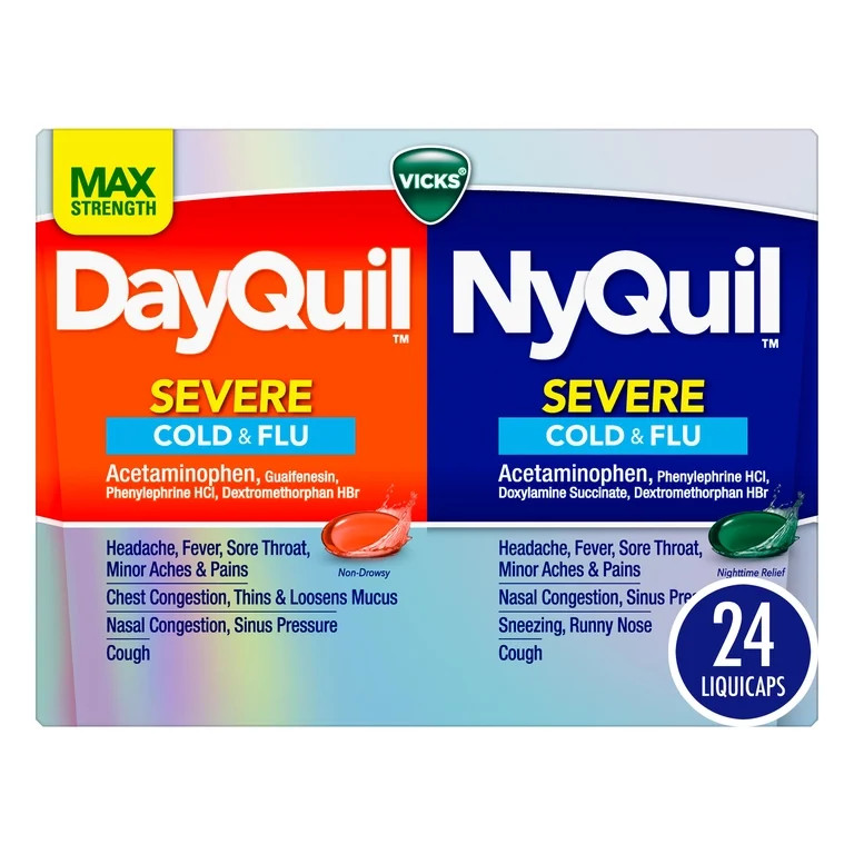 Vicks DayQuil & NyQuil SEVERE Cold & Flu LiquiCap Medicine, 24 count | Walmart (US)