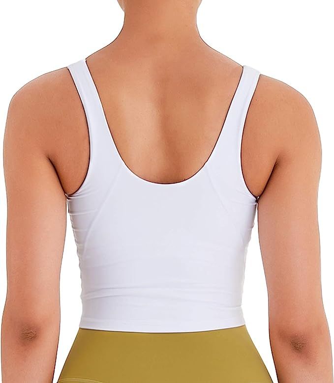 Lavento Women's Longline Sports Bra Yoga Crop Tank Top with Built in Bra | Amazon (US)
