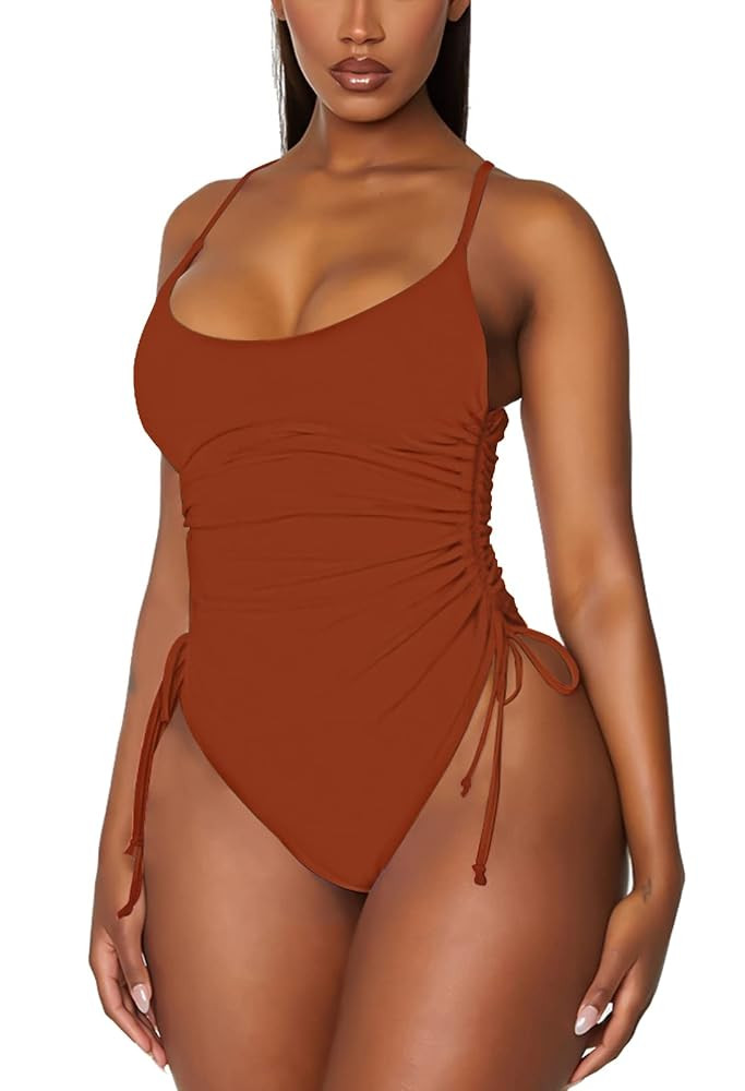 Viottiset Women's Ruched High Cut One Piece Swimsuit Tummy Control Bathing Suit Monokini | Amazon (US)