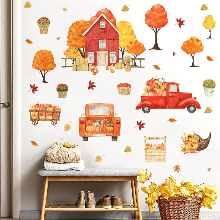 Fall Wall Decals Watercolor Autumn Tree Wall Decals Peel and Stick Thanksgiving Wall Stickers Fal... | Amazon (US)