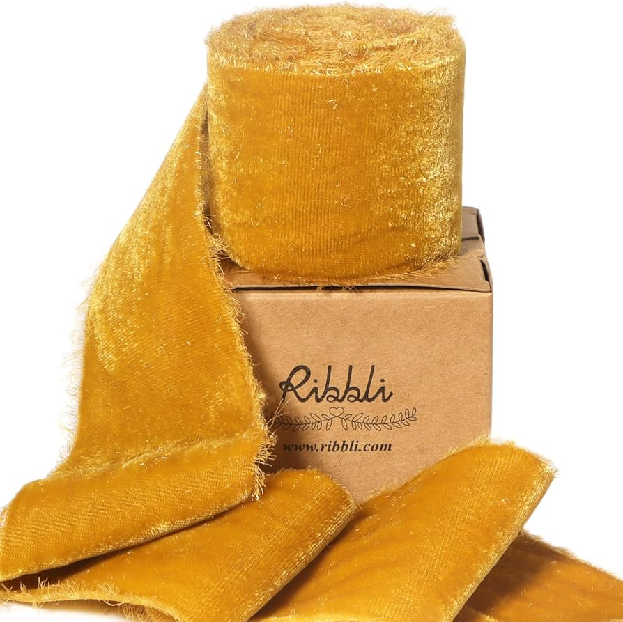Ribbli Gold Velvet Ribbon 2 Inch Handmade Frayed Vintage Christmas Ribbon for Gift Wrapping Chris... | Amazon (US)