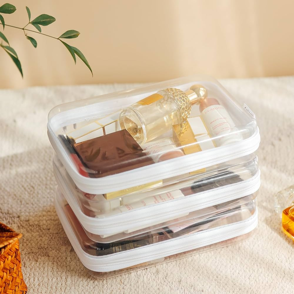 3PCS Clear Hard Shell Zipper Case,Portable Cosmetic Bag with Zipper,Kid's Toy Storage Organizer B... | Amazon (US)