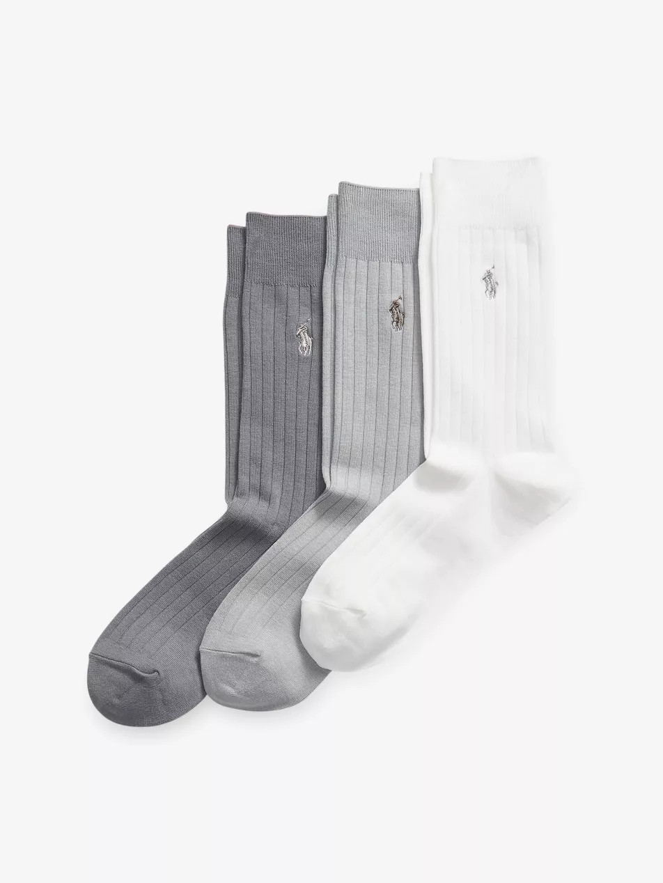 Logo-Embroidered Pack-Of-Three Stretch-Cotton Socks | Selfridges