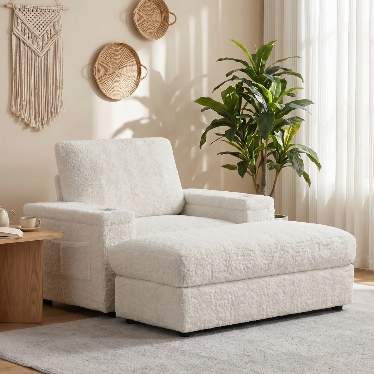 42" Oversized Single Sofa with Storage Ottoman, Faux Fur Armchair with Cup Holder & Hidden Storag... | Wayfair North America