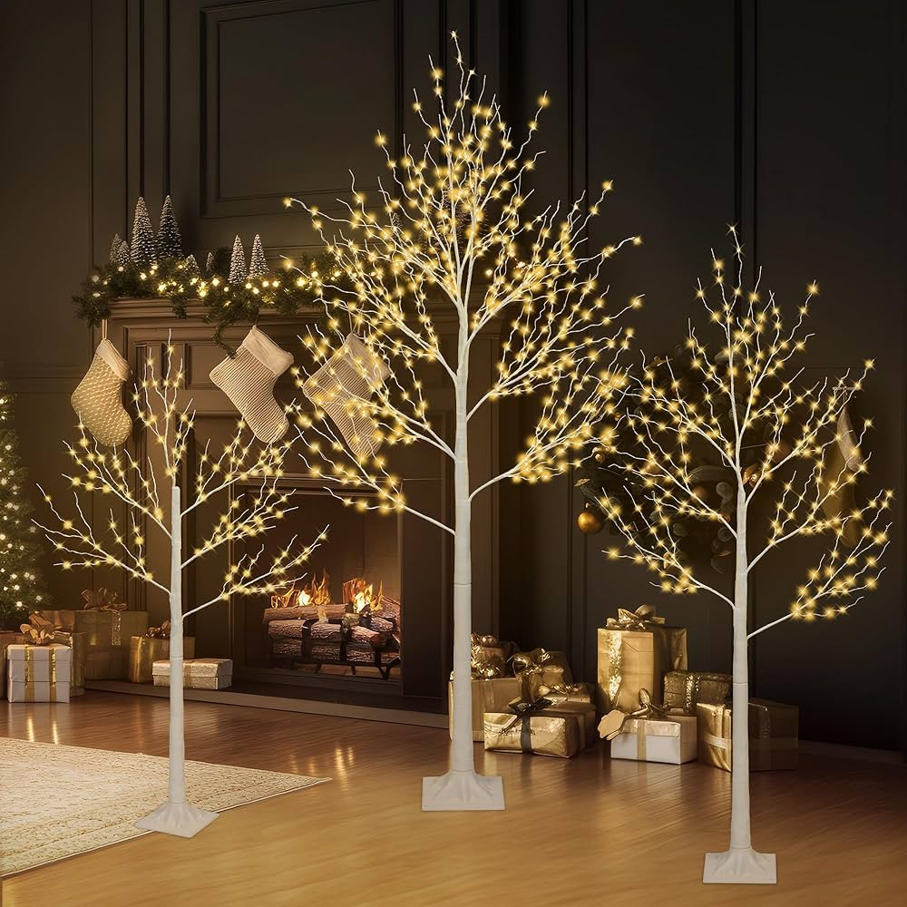 Lighted Birch Tree,4FT/5FT/6FT White Twinkle Christmas Tree with LED,Warm White,Adjustable Branch... | Amazon (US)