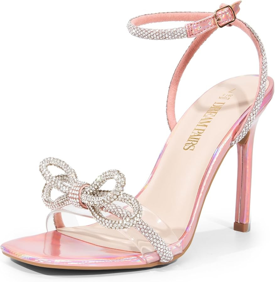 DREAM PAIRS Women's Double Bowknots Crystal Sandals Clear Slingback Heels Square Toe Shoes for Pa... | Amazon (US)