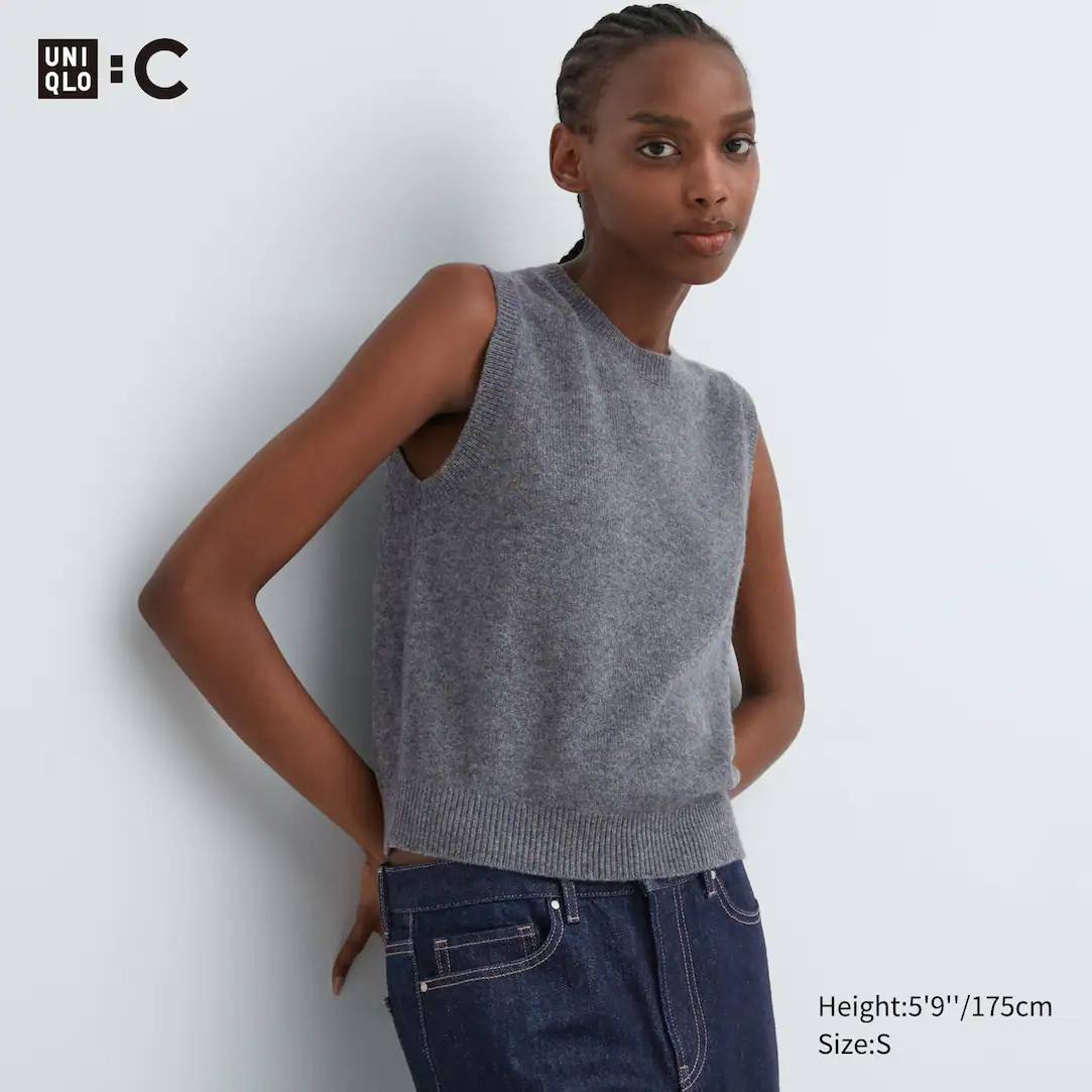 100% CASHMERE CREW NECK CROPPED SWEATER VEST | UNIQLO (UK)