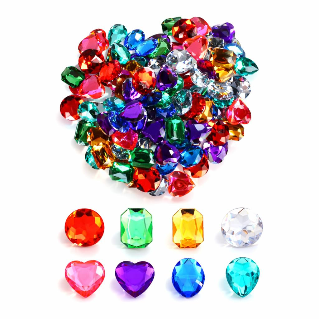 128Pcs Large 1 Inch Acrylic Diamond Jewels for Crafts, Flat Back Gems with 140 Adhesive Dots, Sti... | Amazon (US)