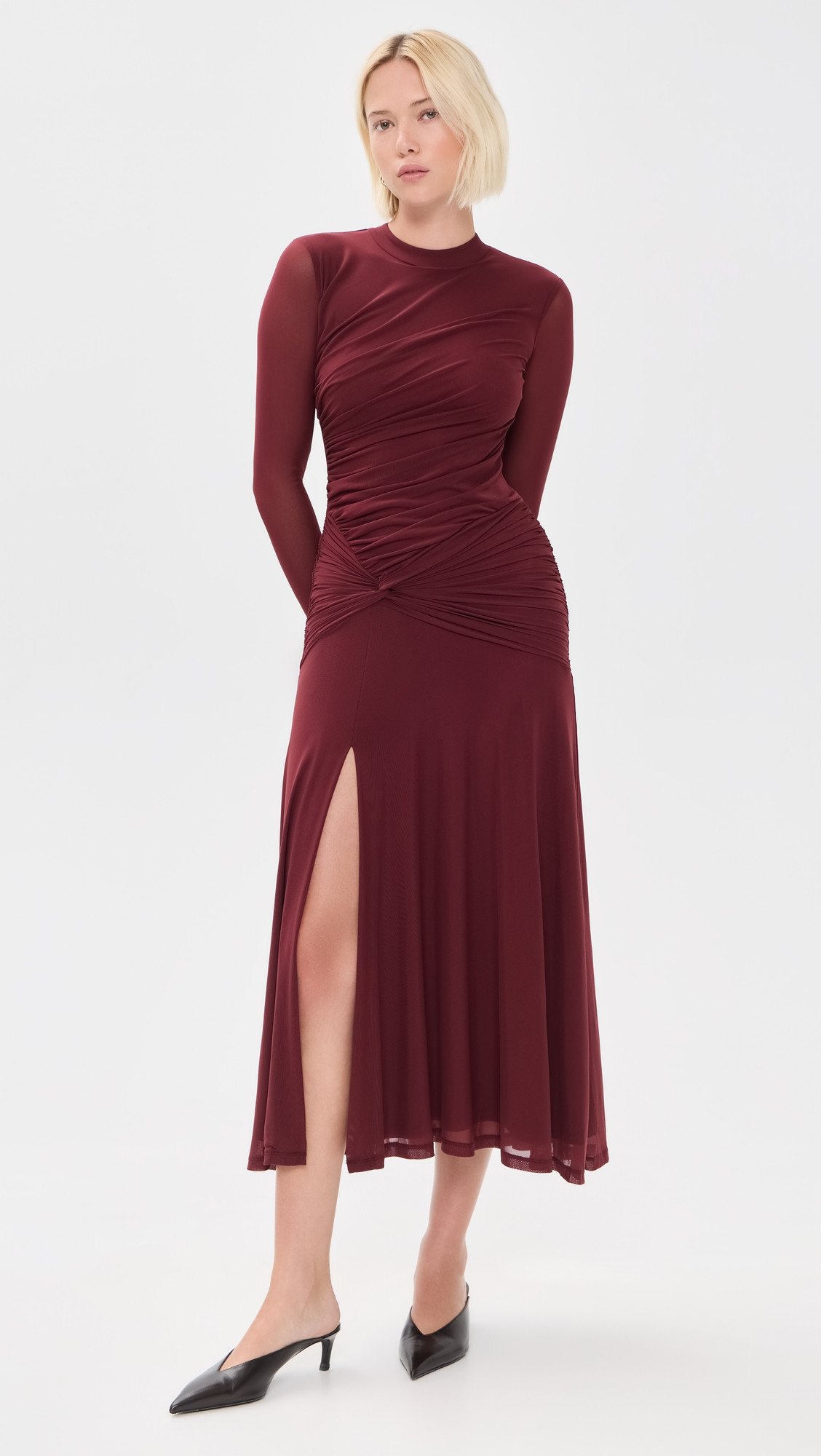 WAYF Selene Ruched Dress Burgundy XS | Shopbop