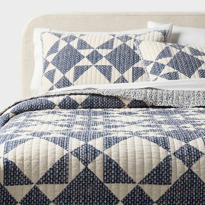 Full/Queen Patchwork Reversible Quilt Set Blue - Threshold™ | Target