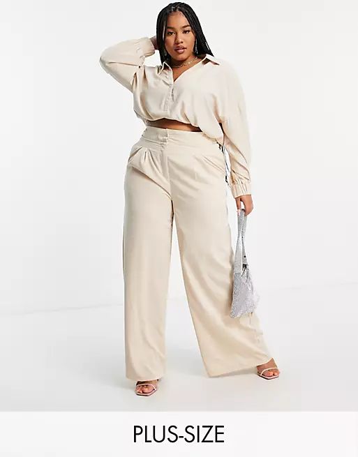 In The Style Plus wide leg pants in cream - part of a set | ASOS | ASOS (Global)