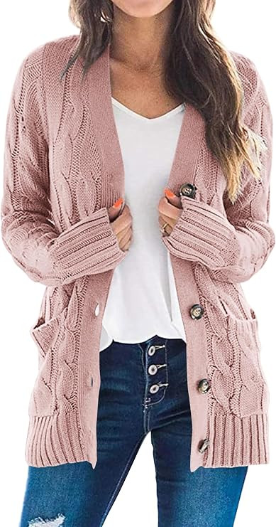 PRETTYGARDEN Women's Cable Knit Cardigan Sweaters Fall | Open Front Button Down Coatigan, Chunky ... | Amazon (US)