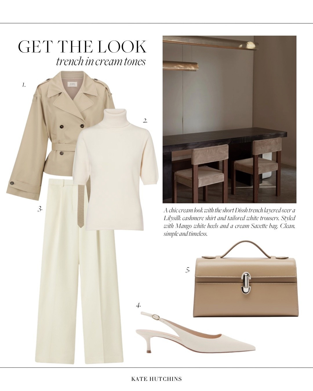 A chic cream look with the short Dissh trench layered over a Lilysilk cashmere shirt and tailored white trousers. Styled with Mango white heels and a cream Savette bag. Clean, simple and timeless.

#LTKuk #LTKspring #LTKFashionMonth