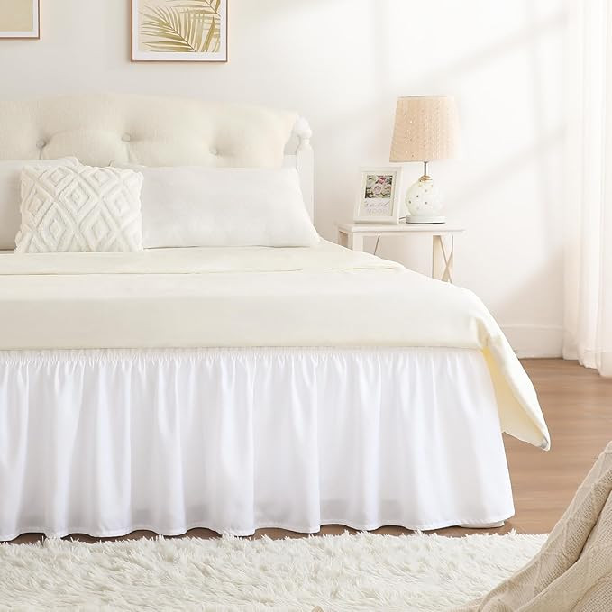 RIMELA Full Size White Bed Skirt 15 Inch Drop, Wrap Around Elastic Bed Skirts Full Size Dust Ruff... | Amazon (US)