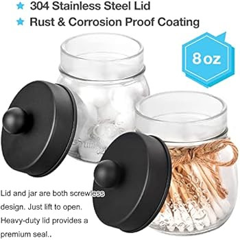 Mason Jar Bathroom Accessories Set 4 Pcs - Black - Mason Jar Soap Dispenser & 2 Apothecary Jars &... | Amazon (US)