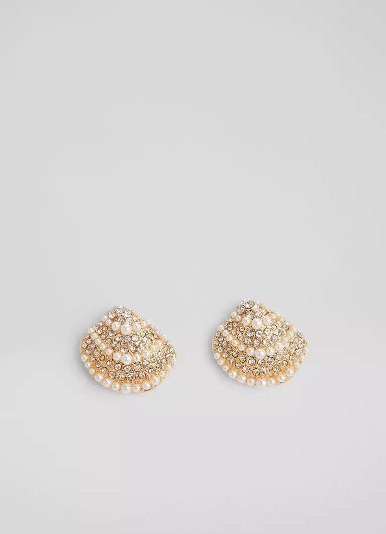Kaia Pearl and Crystal Gold Plated Shell Earrings | L.K. Bennett (UK)