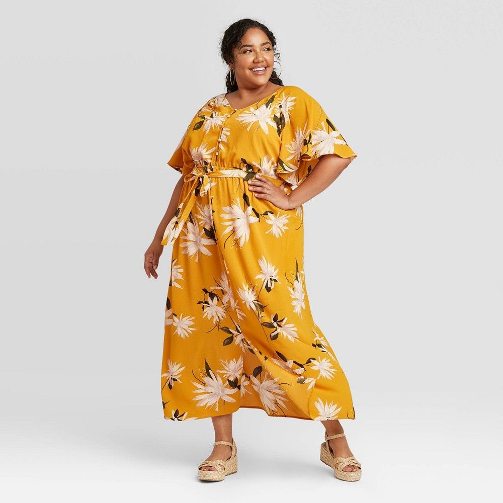 Women's Plus Size Floral Print Flutter Elbow Sleeve Dress - Ava & Viv™ | Target