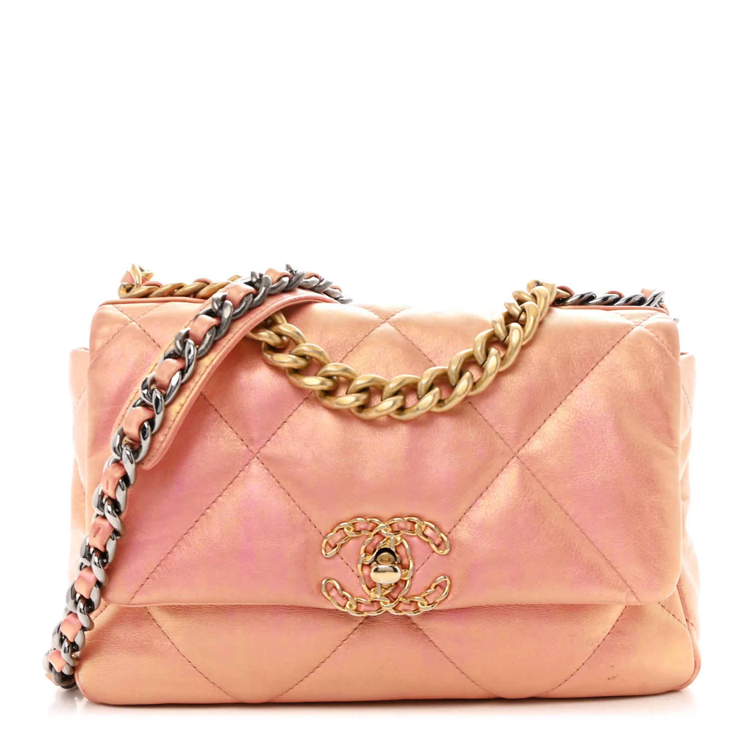 Iridescent Calfskin Quilted Medium Chanel 19 Flap Pink | FASHIONPHILE (US)