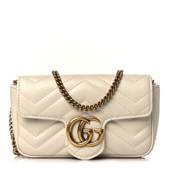 Calfskin Matelasse Super Mini GG Marmont Shoulder Bag White | FASHIONPHILE (US)