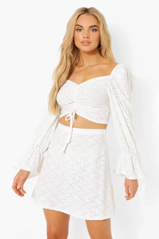 Jersey Eyelet Crop & Flippy Skirt Set | Boohoo.com (US & CA)