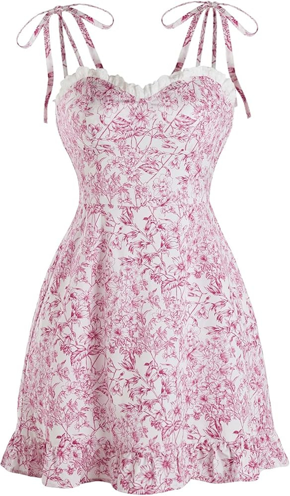 Floerns Women's Gingham Print tie Shoulder Sleeveless Ruffle Hem cami Dress | Amazon (US)