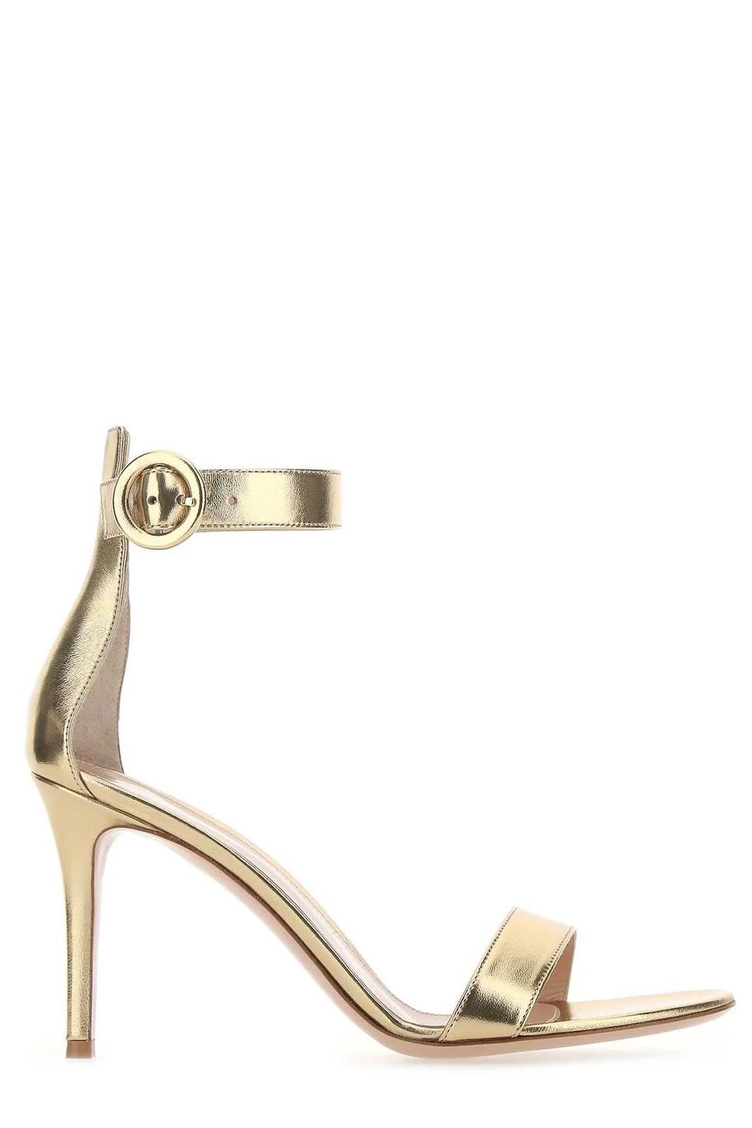 Gianvito Rossi Metallic-Effect Ankle Strap Heeled Sandals | Cettire Global