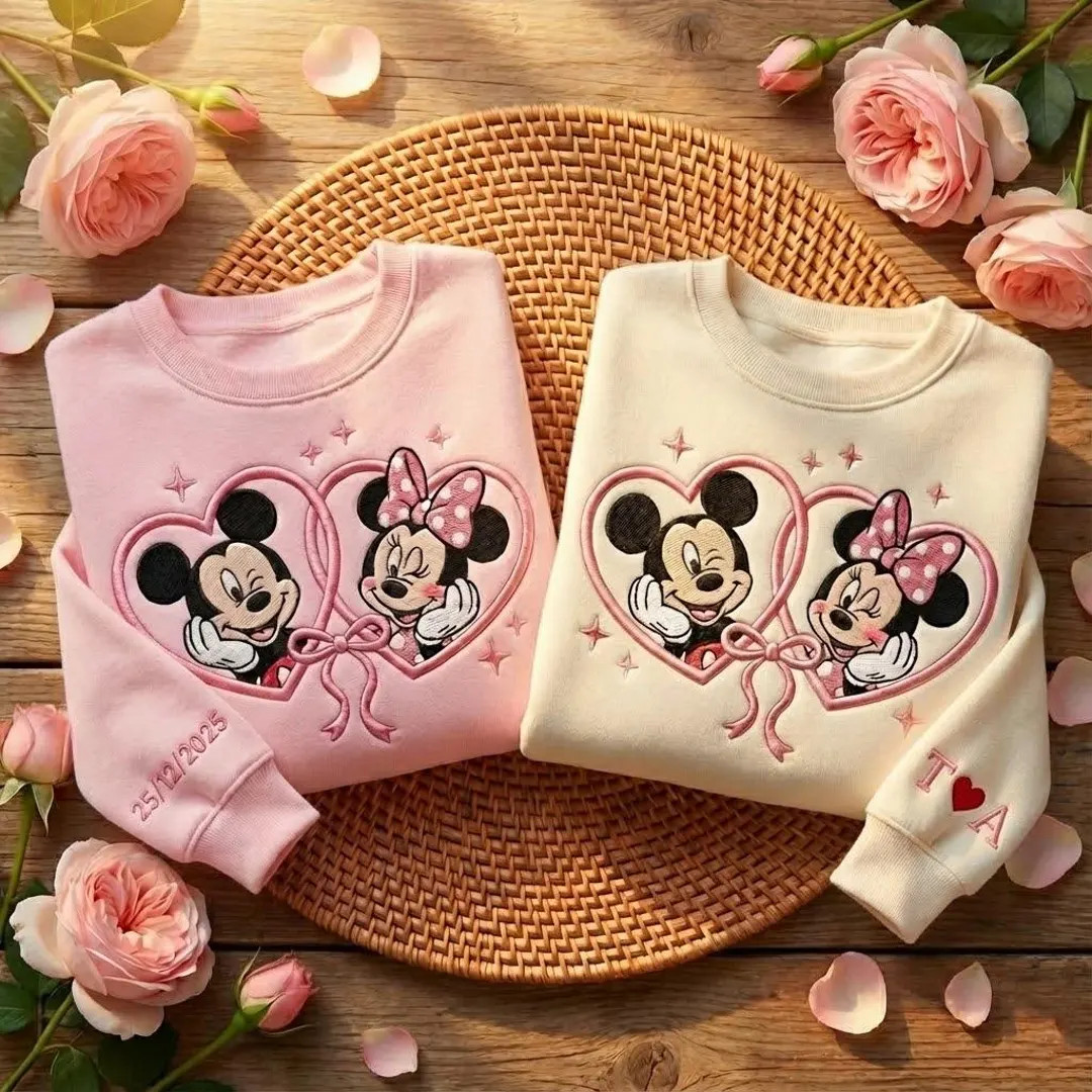 Mickey and Minnie Couple Embroidered Sweatshirt, Disney Valentine Sweatshirt, Disneyland Couple S... | Etsy (US)