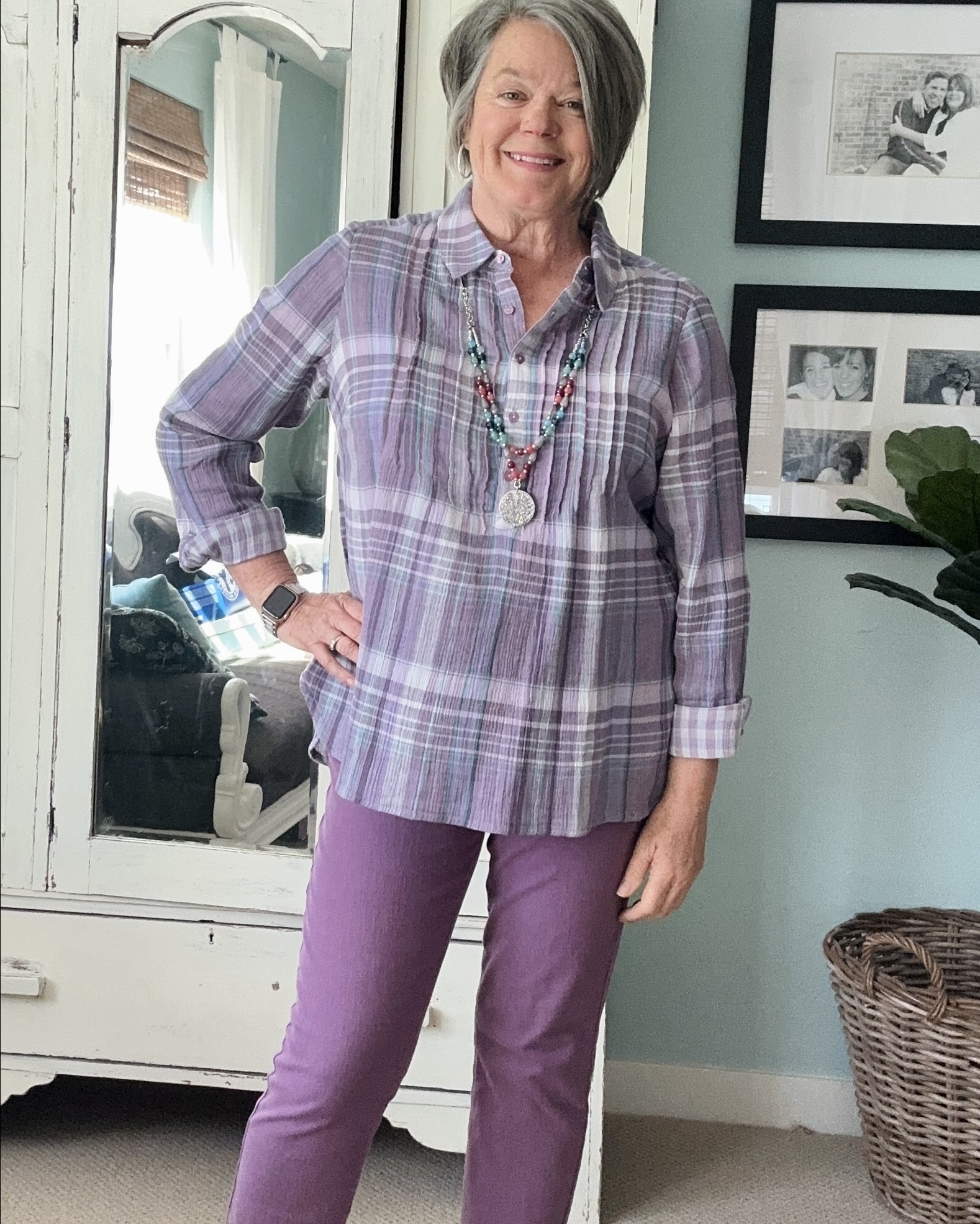 Coldwater Creek Elevated Everyday outfits. 
From lightweight purple plaid tunic top, stretchy jeans, Birkenstocks sandals to a lightweight embroidered denim dress with a linen jacket and cute green flats. 

You can put your outfit of the day  together easily! 
#ad #coldwatercreekpartner 

#LTKMidsize #LTKootd