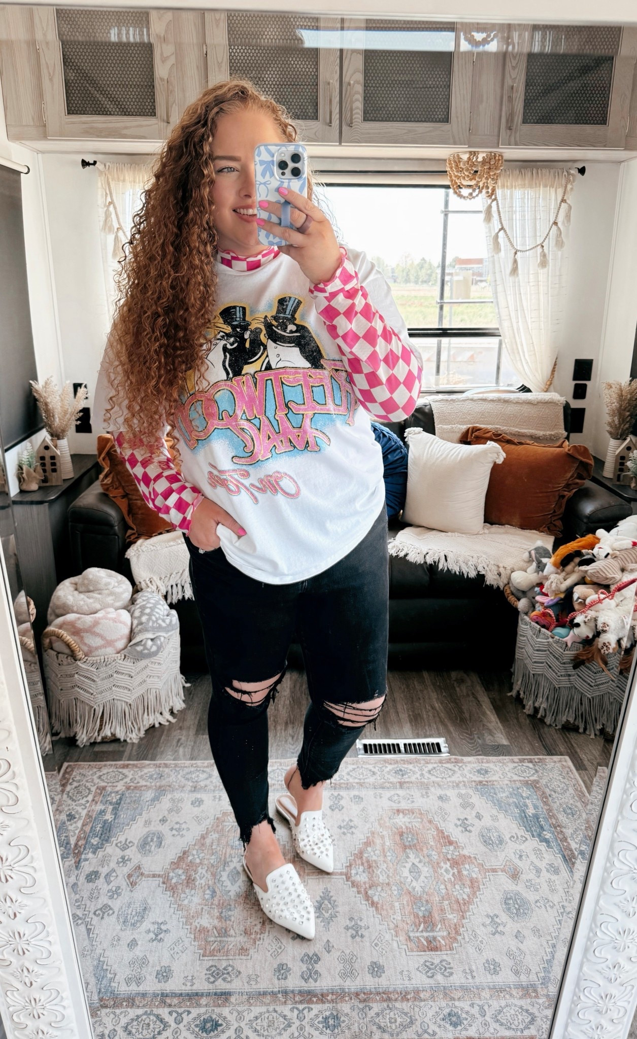 Obsessed with this look 💖✨checkered top | pink checkered top | layering top | sheer layering top | amazon layering top | amazon sheer layering top | amazon pink checkered top | graphic tee | buckle graphic tee | graphic tee outfit | band tee | band tee outfit | black jeans | skinny jeans | black skinny jeans | distressed skinny jeans | black jeans outfit | mules | amazon mules | white mules | studded mules | amazon white studded mules | edgy outfit | edgy glam outfit | edgy style | amazon finds | amazon fashion | amazon outfit | amazon look | amazon spring fashion | amazon spring outfit | spring finds | spring fashion | spring look | casual spring fashion 

#LTKStyleTip #LTKMidsize #LTKSaleAlert