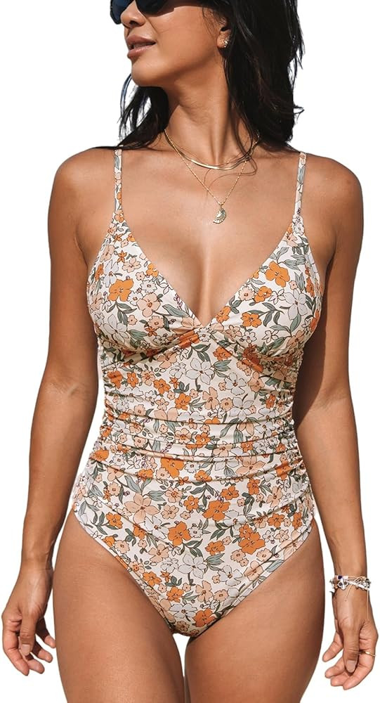 CUPSHE Women's One Piece Swimsuit Tummy Control V Neck Bathing Suits | Amazon (US)