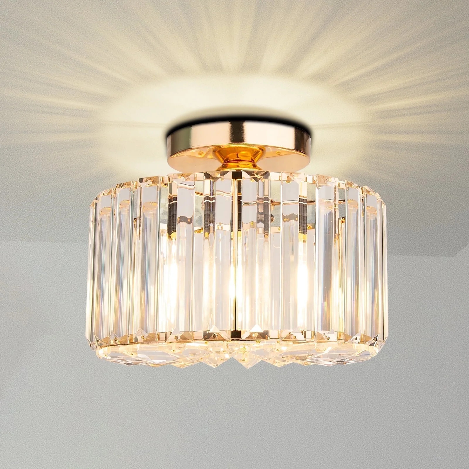 Frideko Home Crystal Ceiling Light Fixture, 9" Gold Modern Semi Flush Mount Ceiling Light, E26 Ba... | Walmart (US)