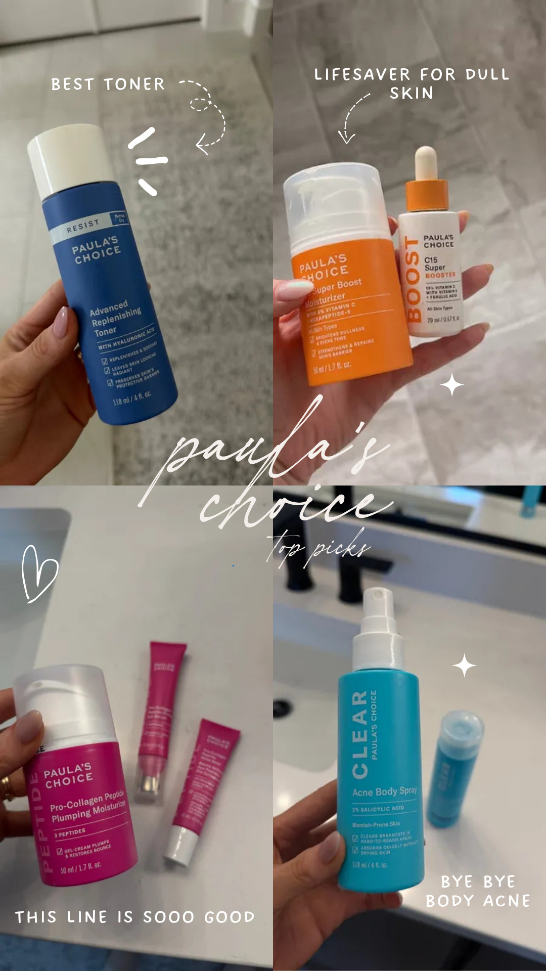 some of my top picks from paulas choice!

skin care, body scare, self care, acne, moisturizer, paulas choice, michele jaliene 

 #LTKgrwm #LTKselfcare