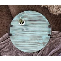 Rustic Round Wood Serving Tray With Handles, Ottoman | Etsy (US)