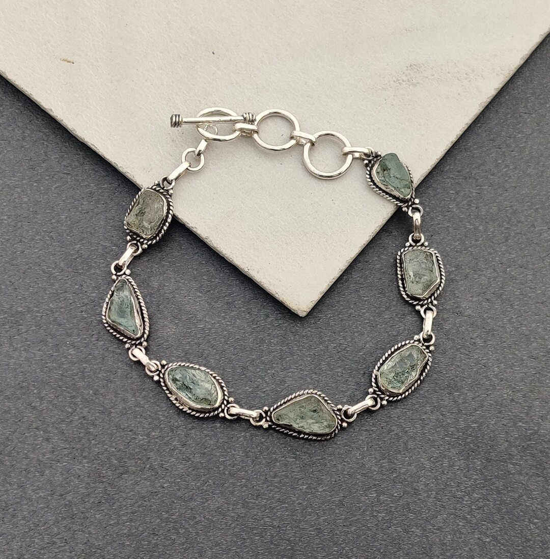 Raw Aquamarine Bracelet: Bezel 925 Sterling Silver Adjustable Bracelet - Etsy | Etsy (US)