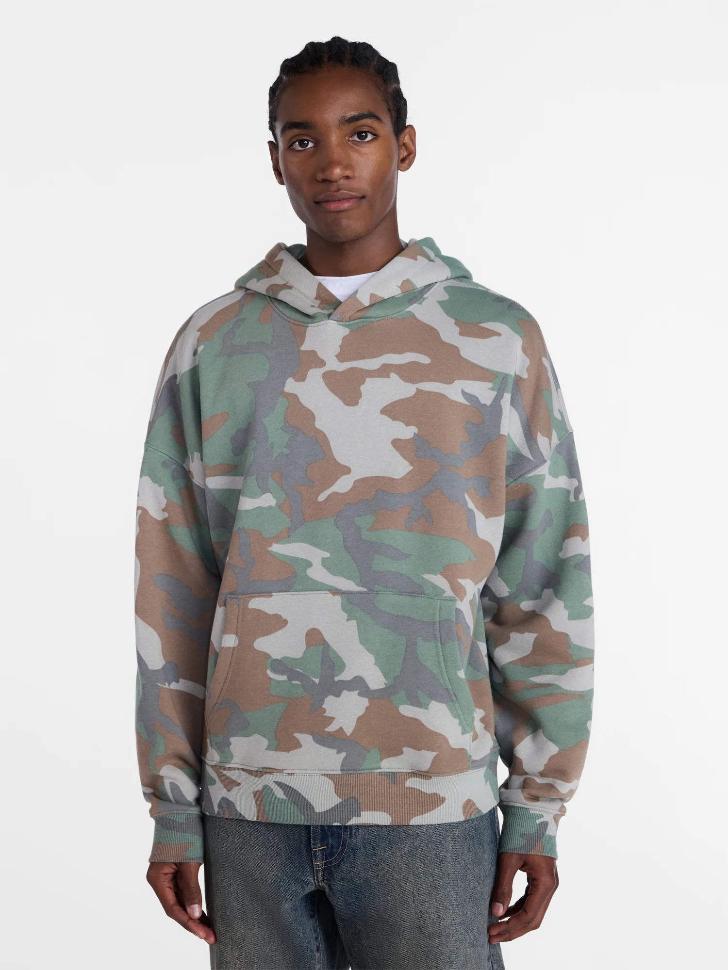 No Boundaries Boxy Fit Oversized Fleece Hoodie with Long Sleeves, Men's XS-4XLT | Walmart (US)