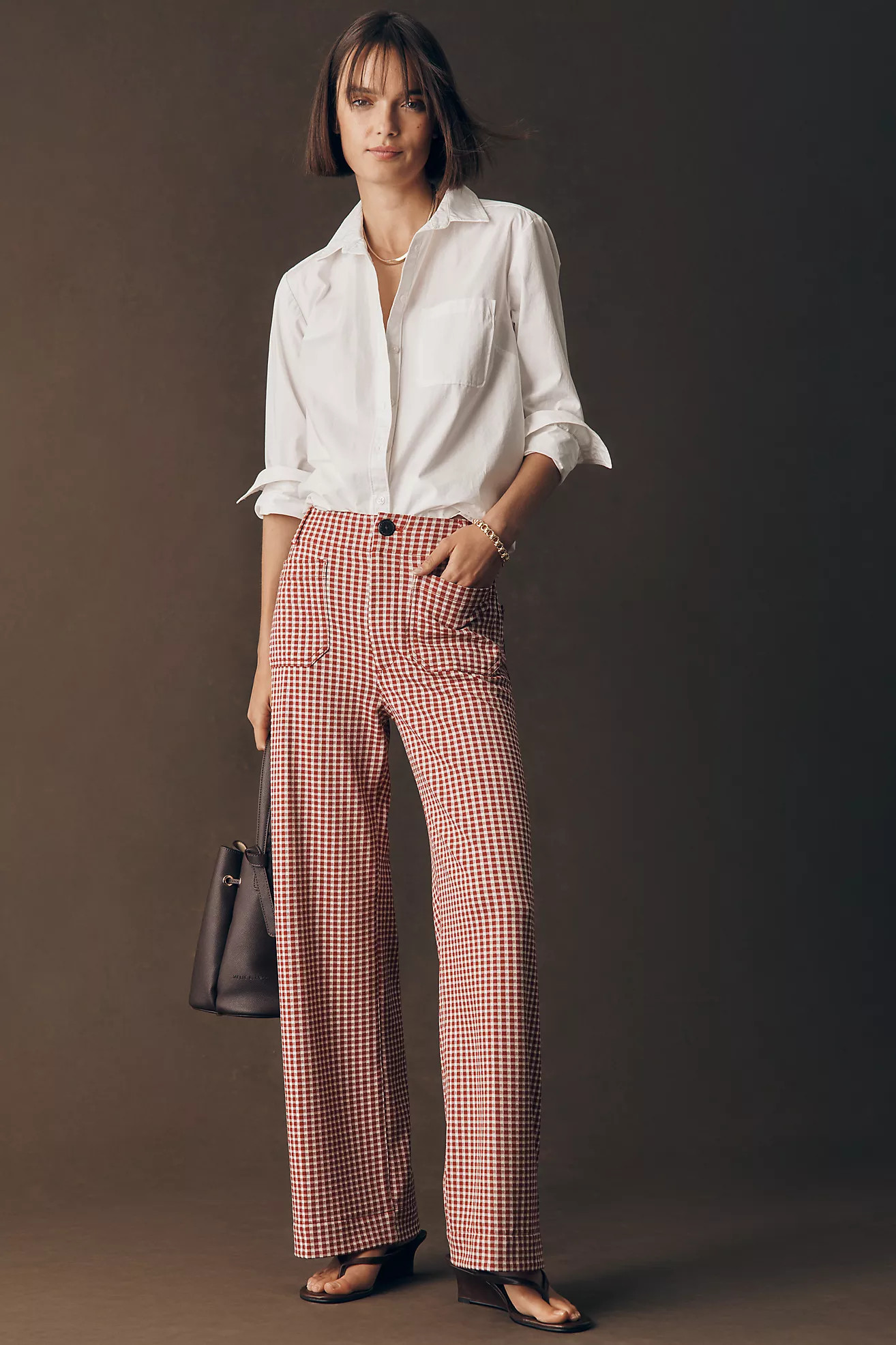 Maeve Colette Gingham Knit High-Rise Wide-Leg Full-Length Pants | Anthropologie (US)