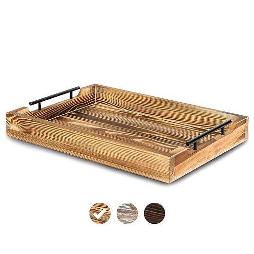 Rustic Serving Tray by East World – 20” Decorative Tray, Torched Wood Tray, Food Tray, Tea Co... | Amazon (US)