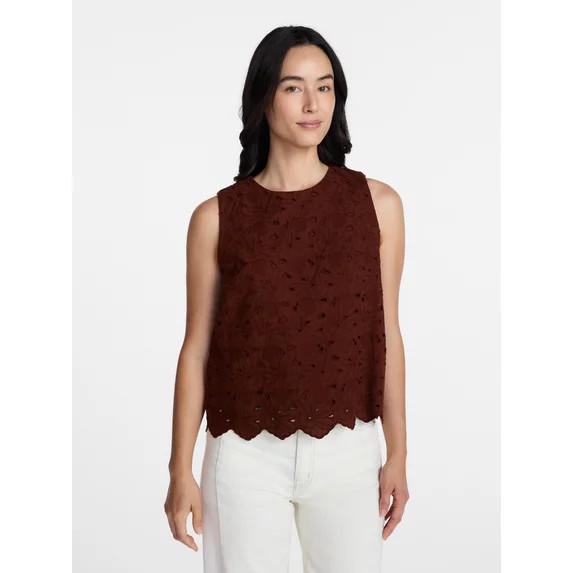 Time and Tru Women’s and Women’s Plus Eyelet Embroidered Top, Sizes XS-4X | Walmart (US)
