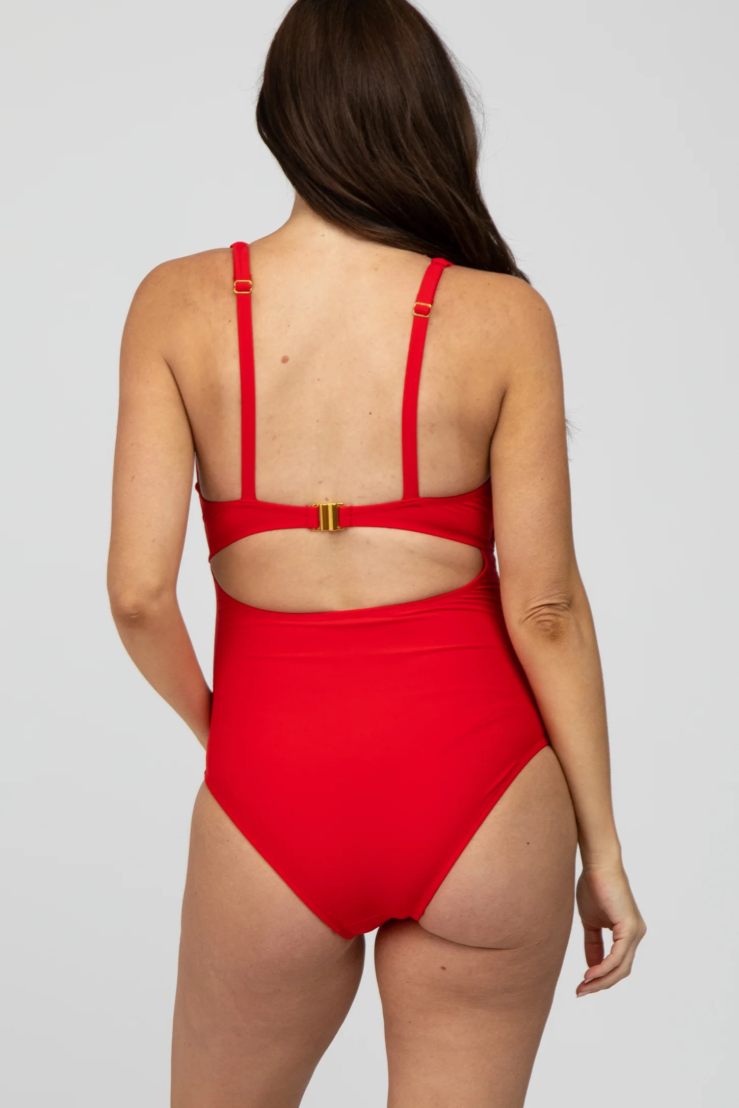 Red Ruched Sides Front Cutout Maternity One Piece Swimsuit | PinkBlush Maternity