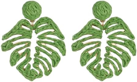 RUOFFETA Raffia Palm Leaf Earrings, Raffia Straw Wrapped Monstera Drop Dangle Earrings Summer Tro... | Amazon (US)