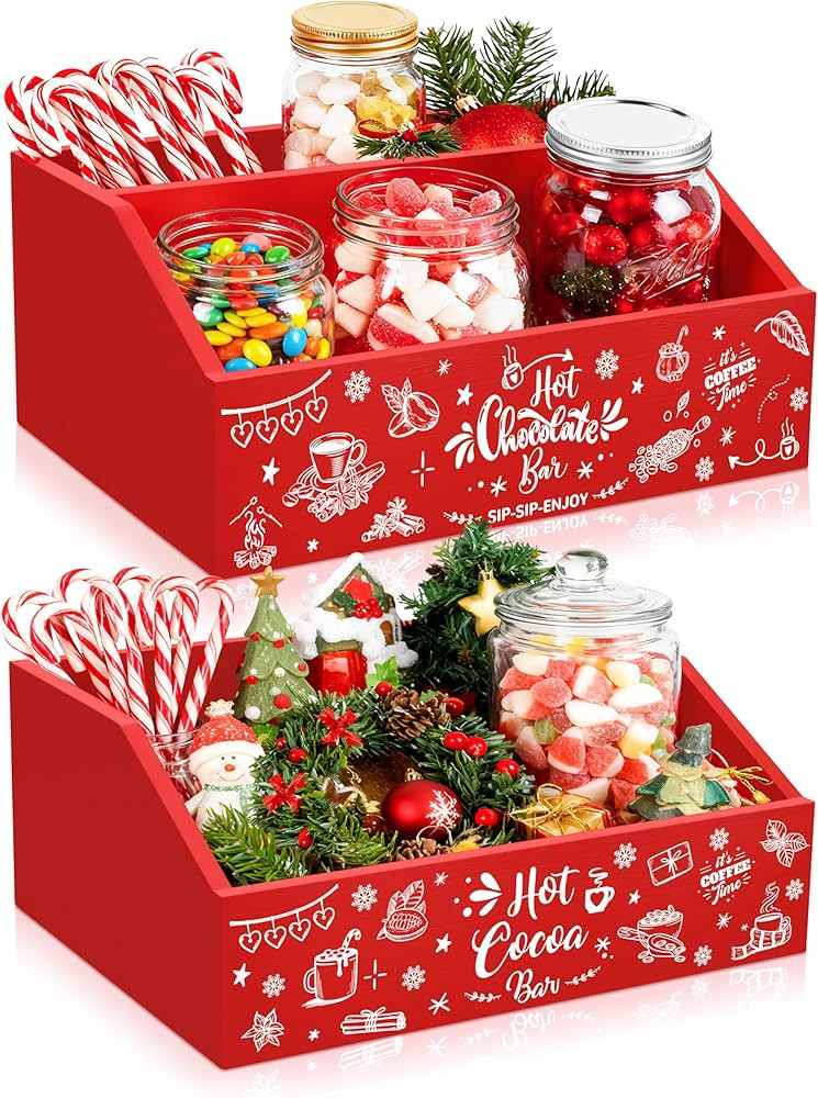 QIKSION 2 Pcs Hot Cocoa Bar Station Supplies, Wood Hot Chocolate Bar Organizer Accessories, Choco... | Amazon (US)