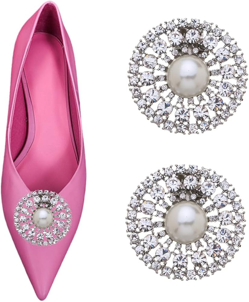 Ruihfas 1 Pair Rhinesetone Pearls Shoe Clips Women's Round Crystal Shoes Jewelry Decoration for W... | Amazon (US)
