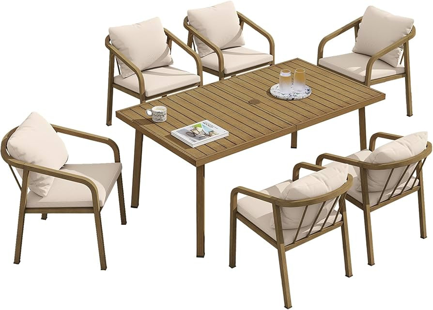 7-Piece Patio Dining Set, Never-Rust Aluminum Outdoor Dining Set for 6, Rectangular Outdoor Table... | Amazon (US)