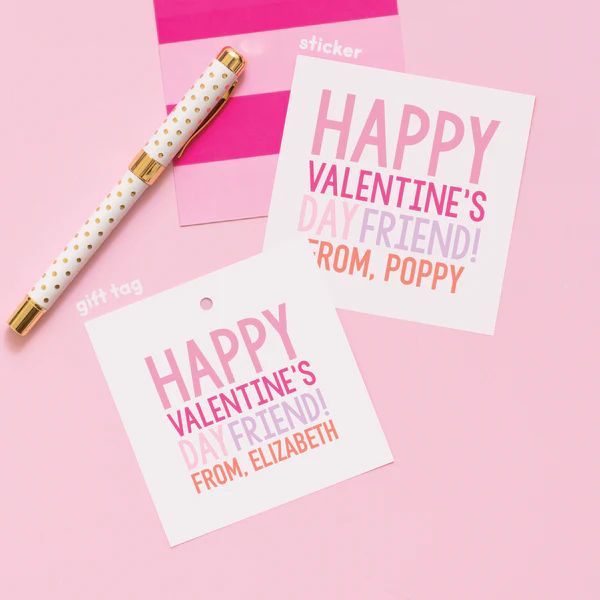 Happy Valentine's Day Friend Stickers or Gift Tags Pink | Joy Creative Shop