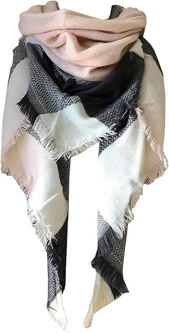 Wander Agio Womens Warm Long Shawl Wraps Large Scarves Knit Cashmere Feel Plaid Triangle Scarf | Amazon (US)