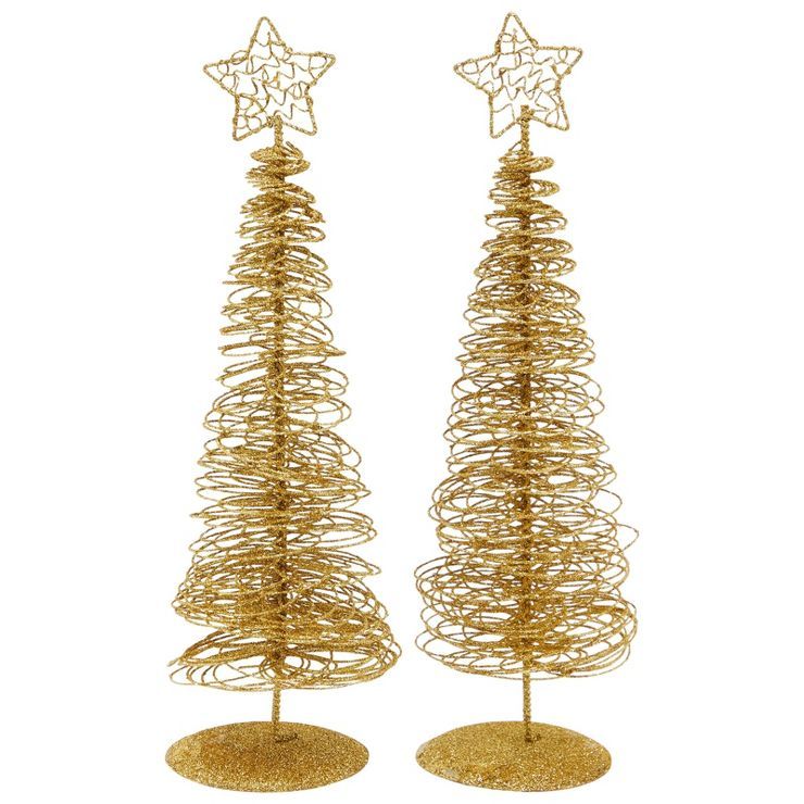 Juvale 2 Pack Small Gold Christmas Trees for Tabletop, Holiday Decorations, 10.5 x 3 x 3 inches | Target