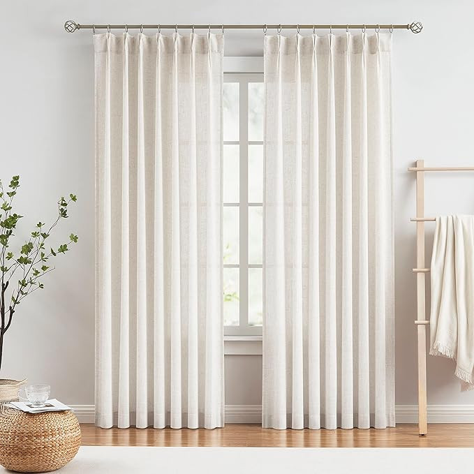 Vision Home Natural Pinch Pleated Semi Sheer Curtains Textured Linen Blended Light Filtering Wind... | Amazon (US)
