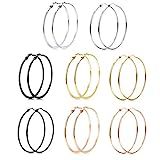 FIBO STEEL 8 Pairs Stainless Steel Hoop Earrings Set for Women 40-70mm | Amazon (US)
