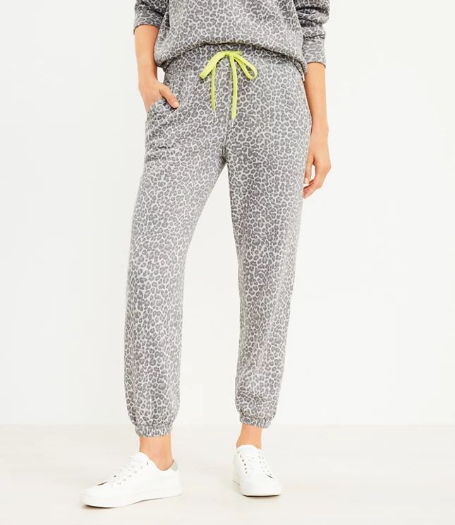 Lou & Grey Leopard Print Fluffy Fleece Joggers | LOFT